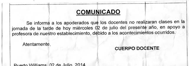 DECLARACIÓN PÚBLICA DE CONSEJO DE PROFESORES DEL LICEO DONALD MC INTYRE GRIFFITHS